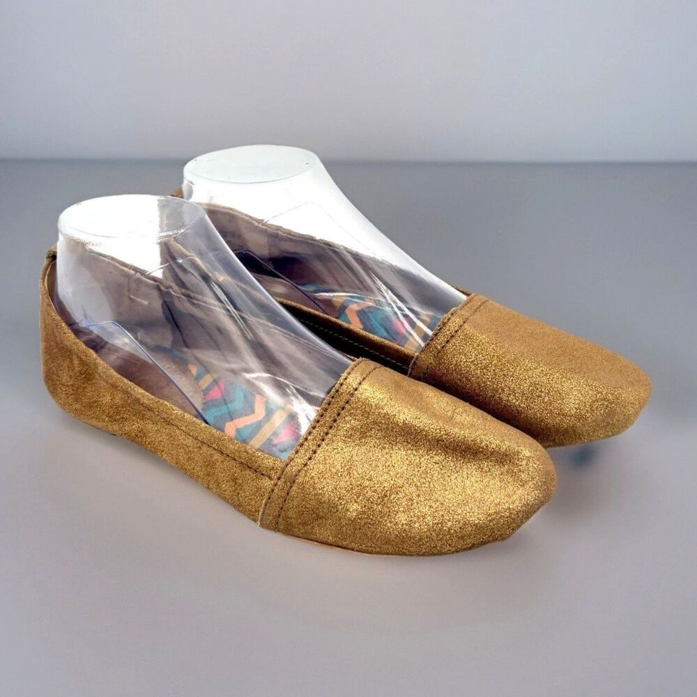 Latigo Bettie Metallic Gold Shimmer Leather Ballet Flats Shoes Slip On Womens 9M